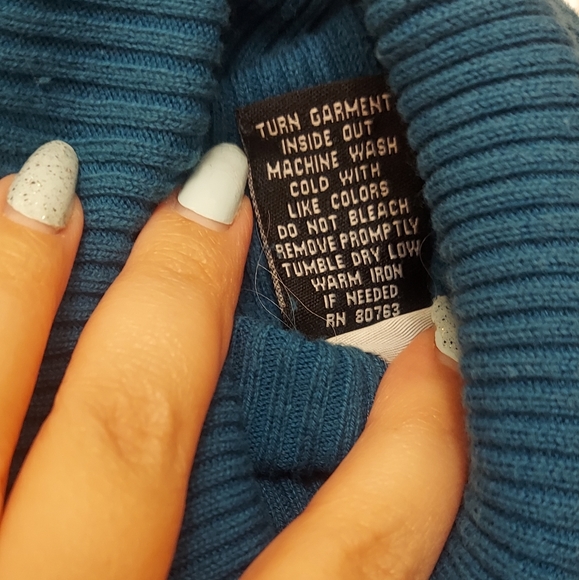 MODA International Ribbed Short Sleeved Turtleneck Teal Sweater Dress - Picture 5 of 5